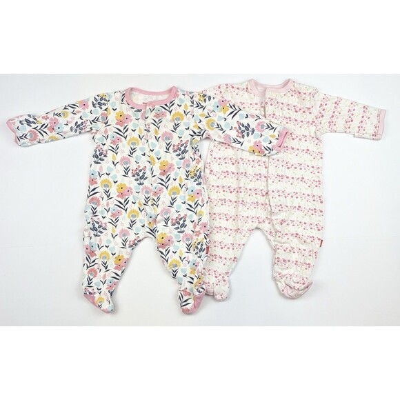 Magnetic Me Lot of 2 Girls Floral Footed Pajamas, Size 0-3 Months, 8-12 Pounds - Picture 1 of 6